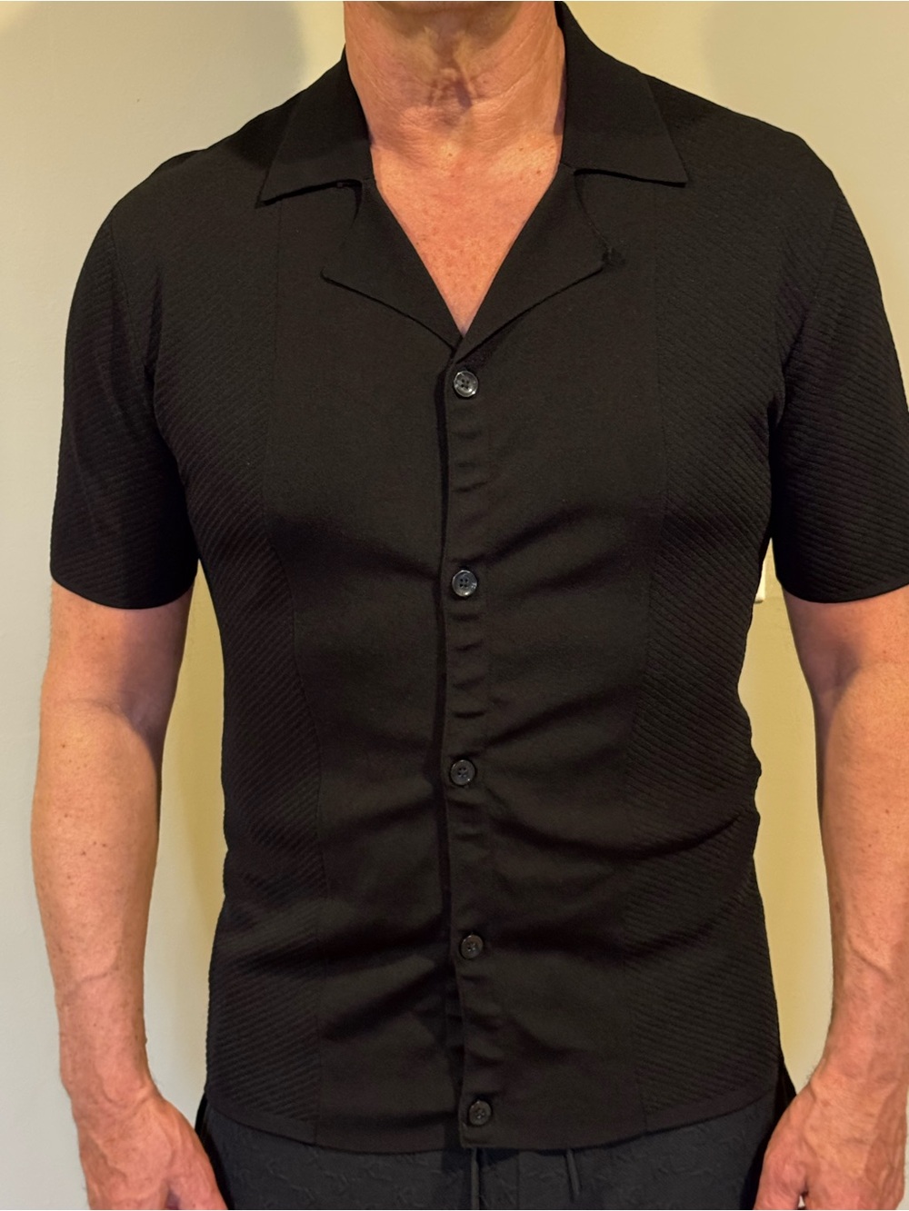 Karl Lagerfeld - Slim fit Short Sleeve Knit Shirt/Black/Men’s M